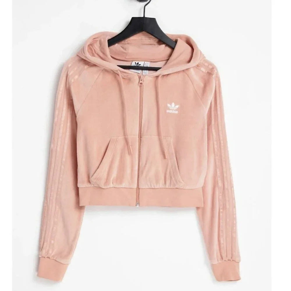Adidas Women's "Relaxed Risque" Velour Zip Hoodie Casual Color Blush - Picture 1 of 4